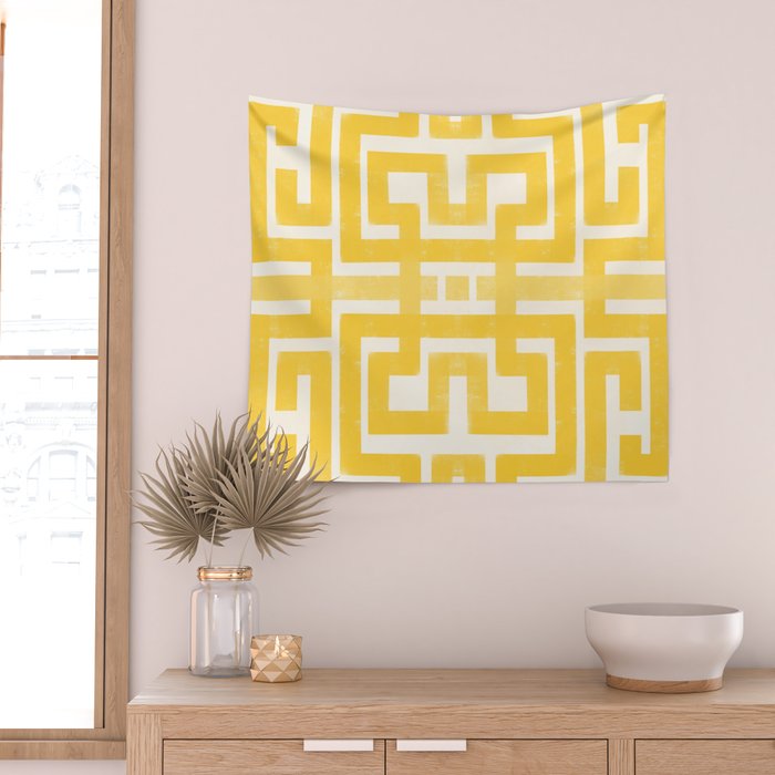Corn Maze - Yellow Geometric Abstract Wall Tapestry Gallery Image 2
