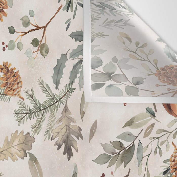 Harvest 2025 Woodland Squirrel Botanical Leaves Watercolor Ecru Wall Tapestry Gallery Image 3
