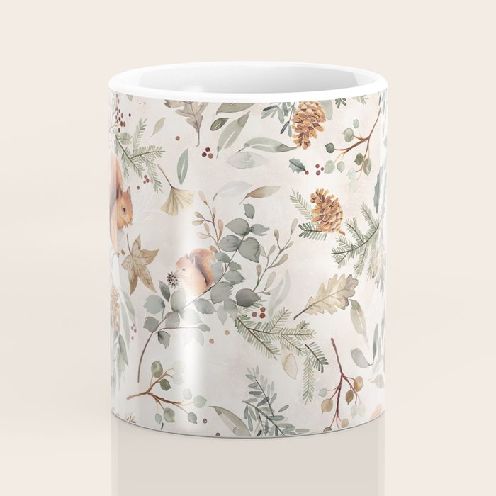 Harvest 2025 Woodland Squirrel Botanical Leaves Watercolor Ecru Coffee Mug Gallery Image 4
