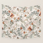 Harvest 2025 Woodland Squirrel Botanical Leaves Watercolor Ecru Wall Tapestry Gallery Image 4