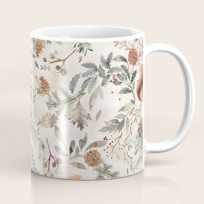 Harvest 2025 Woodland Squirrel Botanical Leaves Watercolor Ecru Coffee Mug Gallery Image 1