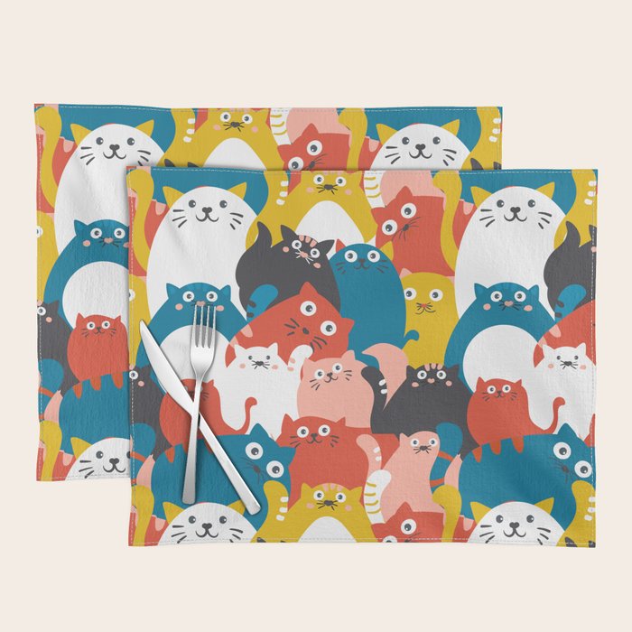 Silly Cats Crowd Pattern Placemat Gallery Image 1