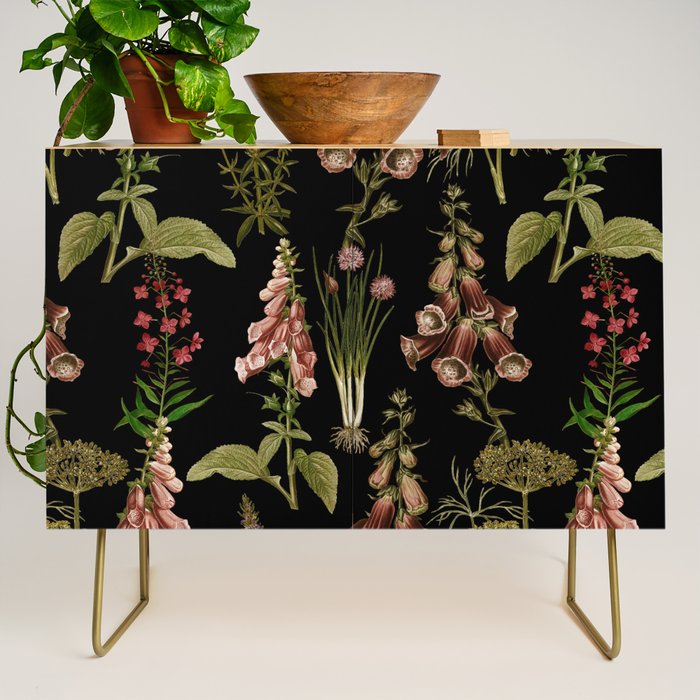 Vintage Botanical Springflowers And Herbs Midnight Garden Credenza Gallery Image 1