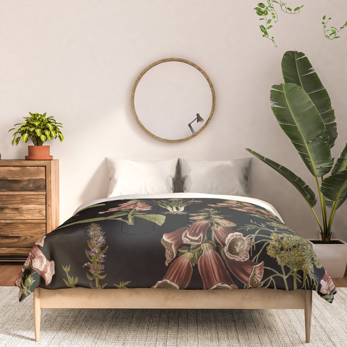 Vintage Botanical Springflowers And Herbs Midnight Garden Comforter Gallery Image 3