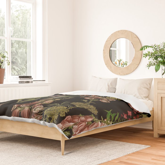 Vintage Botanical Springflowers And Herbs Midnight Garden Duvet Cover Gallery Image 2