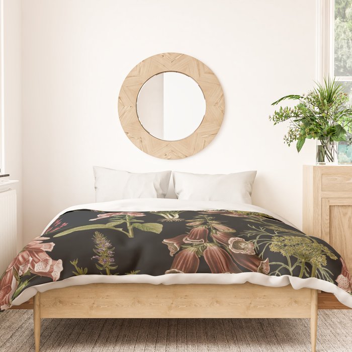 Vintage Botanical Springflowers And Herbs Midnight Garden Duvet Cover Gallery Image 3