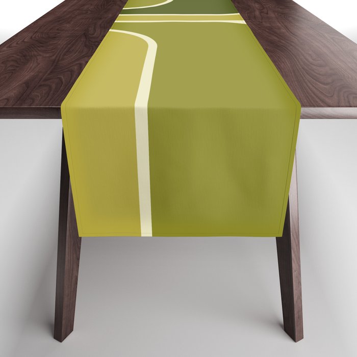 Mid Century Modern Decoration 663 Olive Green and Beige Table Runner Gallery Image 1
