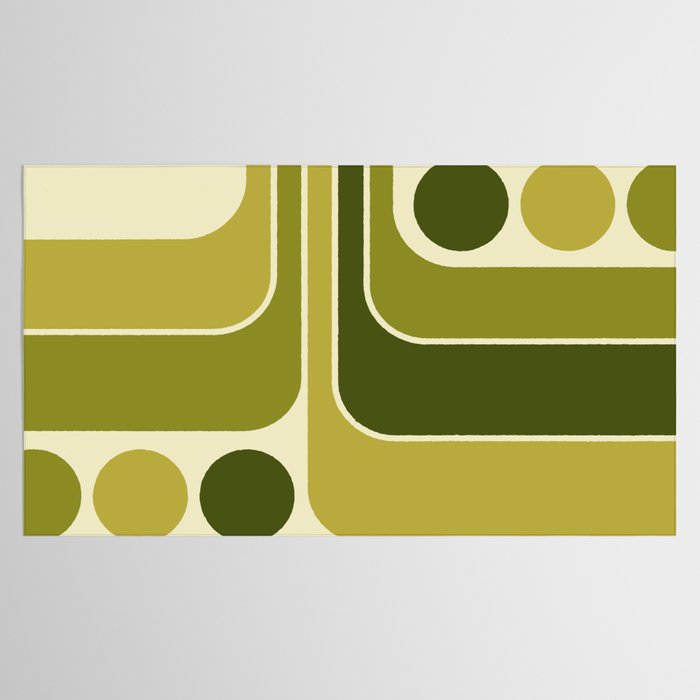 Mid Century Modern Decoration 663 Olive Green and Beige Tablecloth Gallery Image 2