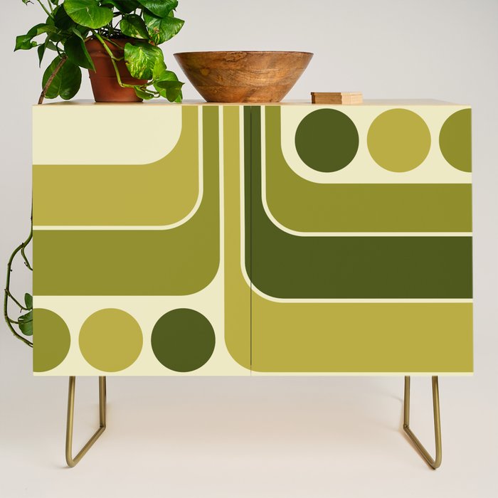Mid Century Modern Decoration 663 Olive Green and Beige Credenza Gallery Image 1