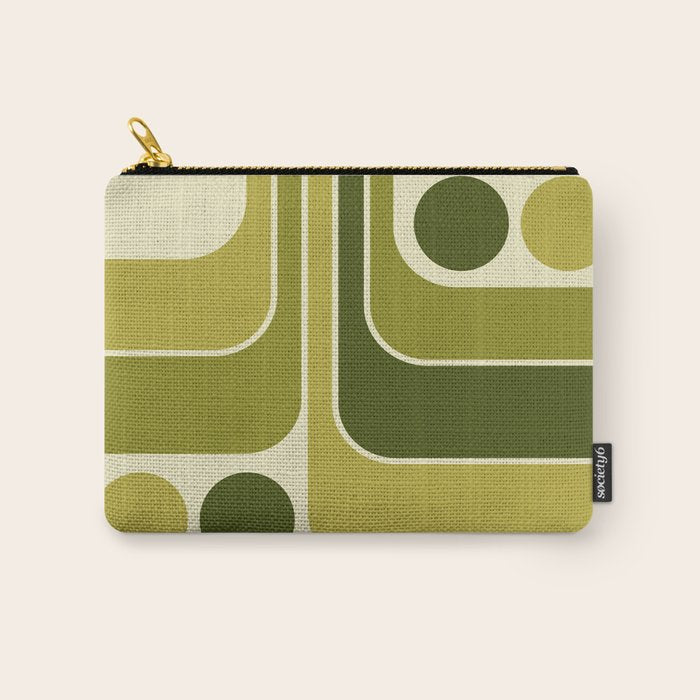 Mid Century Modern Decoration 663 Olive Green and Beige Carry All Pouch Gallery Image 1
