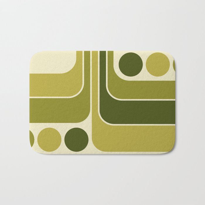 Mid Century Modern Decoration 663 Olive Green and Beige Bath Mat Gallery Image 1