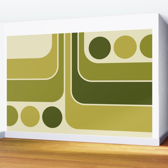 Mid Century Modern Decoration 663 Olive Green and Beige Wall Mural Gallery Image 2