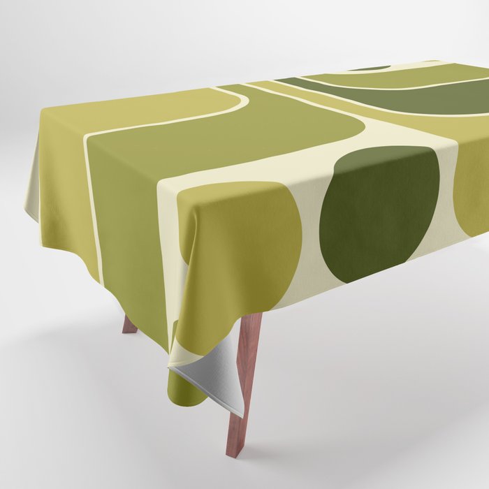 Mid Century Modern Decoration 663 Olive Green and Beige Tablecloth Gallery Image 1