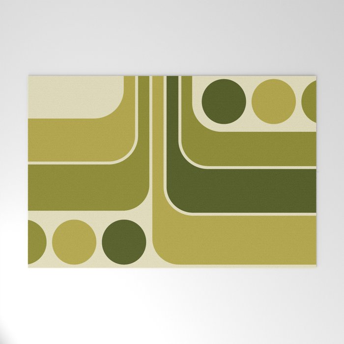 Mid Century Modern Decoration 663 Olive Green and Beige Welcome Mat Gallery Image 1