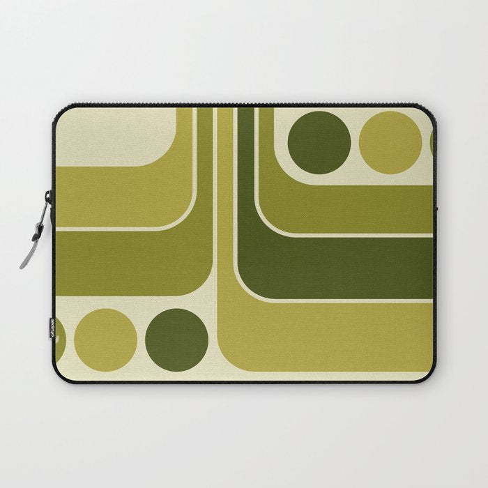 Mid Century Modern Decoration 663 Olive Green and Beige Laptop Sleeve Gallery Image 1