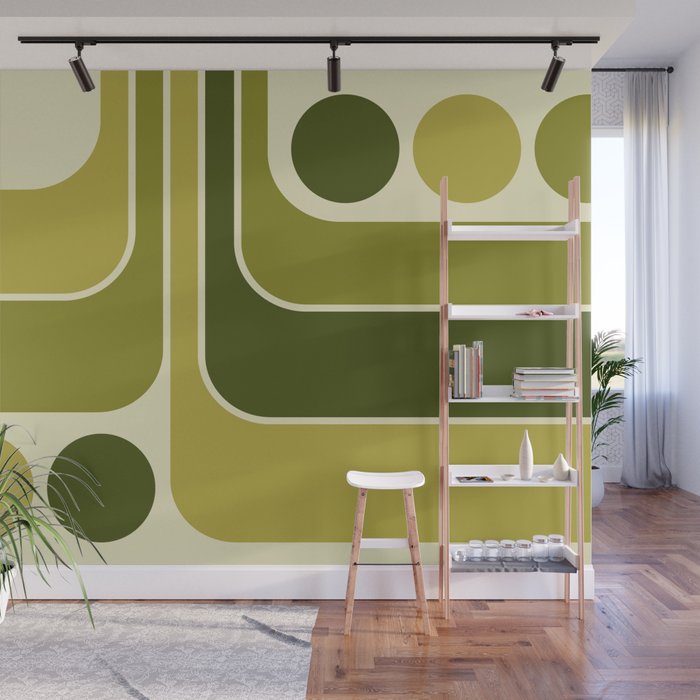 Mid Century Modern Decoration 663 Olive Green and Beige Wall Mural Gallery Image 1