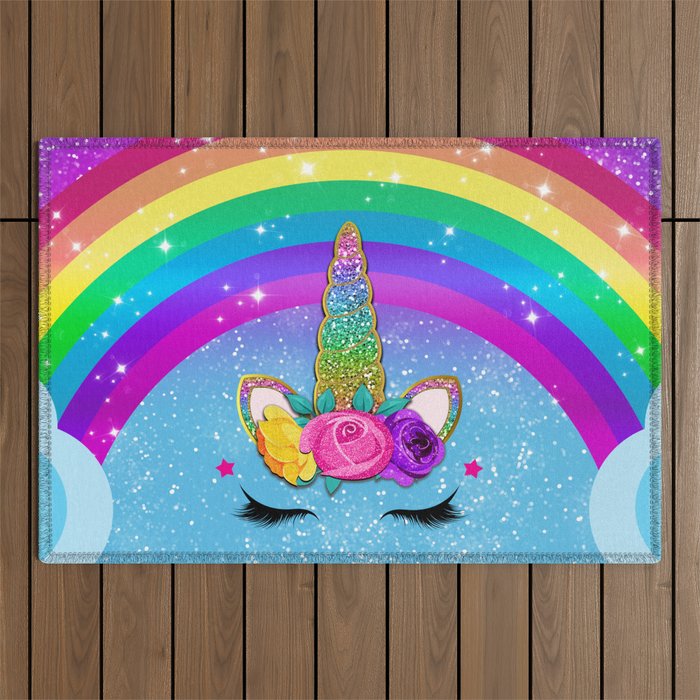 Rainbow Sparkle Unicorn Outdoor Rug Gallery Image 1