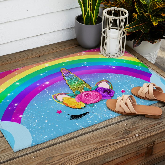 Rainbow Sparkle Unicorn Outdoor Rug Gallery Image 2