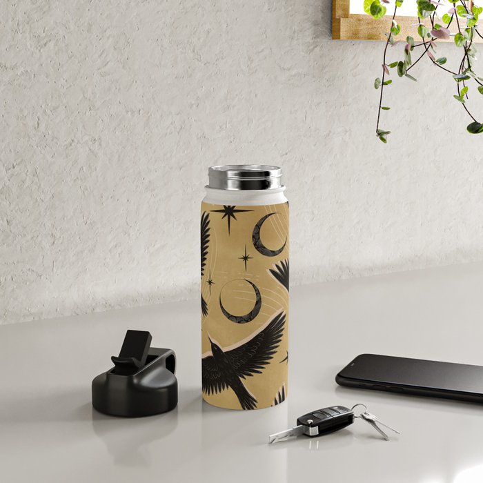 Raven with Shadow Yellow  Water Bottle Gallery Image 4