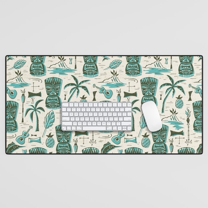 Tropical Tiki - Cream & Aqua Desk Mat Gallery Image 1