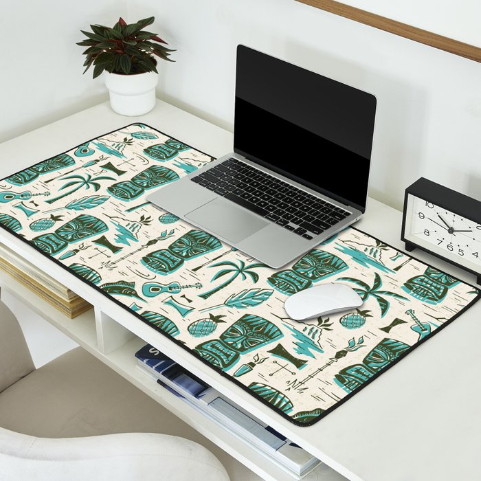 Tropical Tiki - Cream & Aqua Desk Mat Gallery Image 2