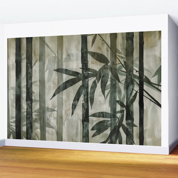 Stylized Bamboo Garden Watercolor Wall Mural Gallery Image 2