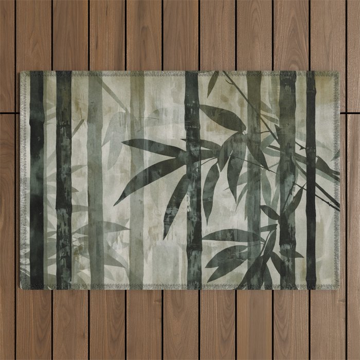 Stylized Bamboo Garden Watercolor Outdoor Rug Gallery Image 1