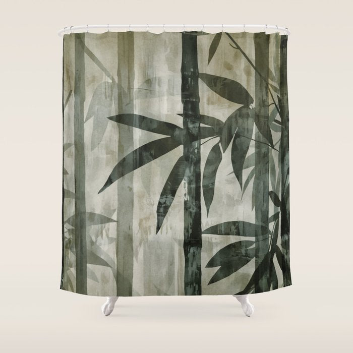 Stylized Bamboo Garden Watercolor Shower Curtain Gallery Image 1