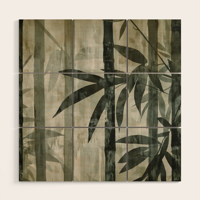 Stylized Bamboo Garden Watercolor Wood Wall Art Gallery Image 1