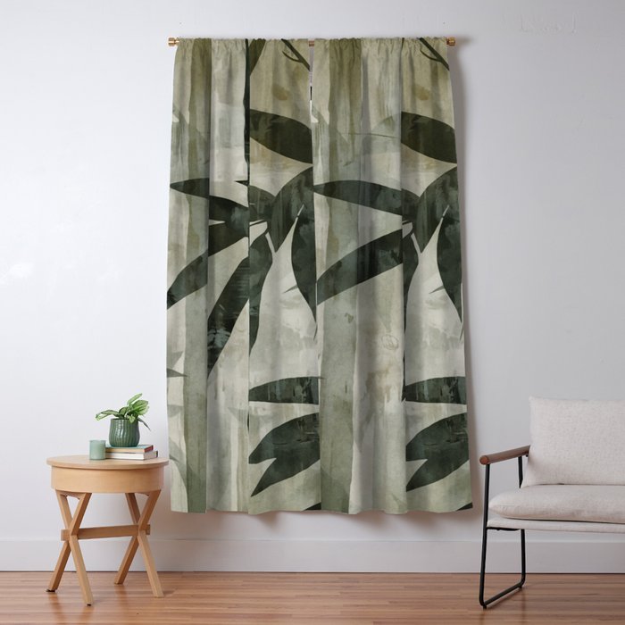 Stylized Bamboo Garden Watercolor Window Curtain Gallery Image 1