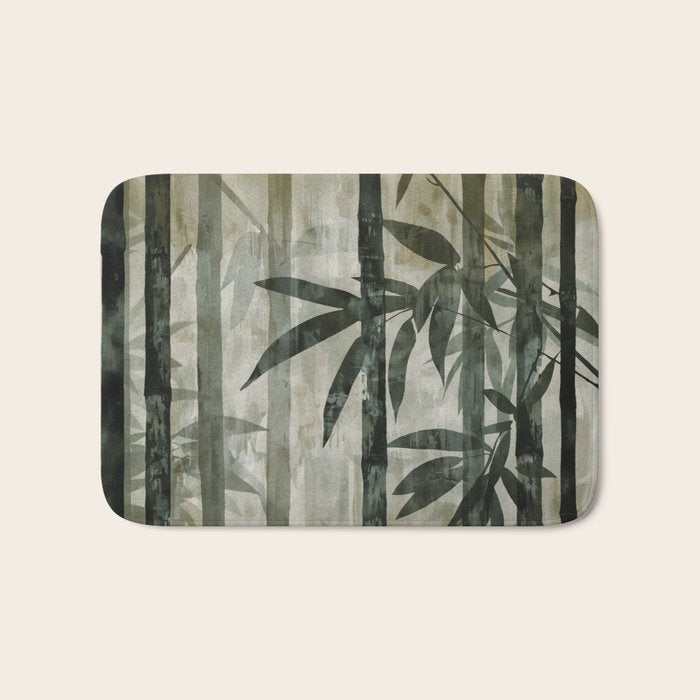 Stylized Bamboo Garden Watercolor Bath Mat Gallery Image 1