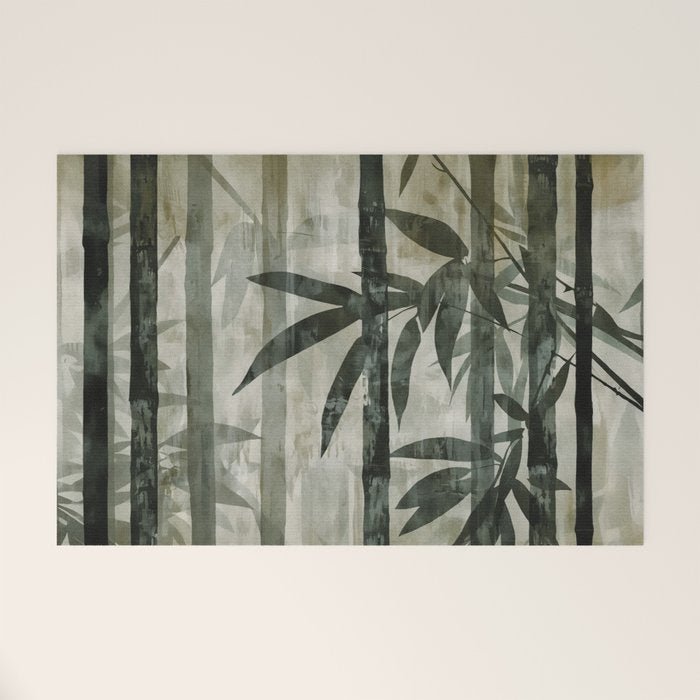 Stylized Bamboo Garden Watercolor Welcome Mat Gallery Image 1