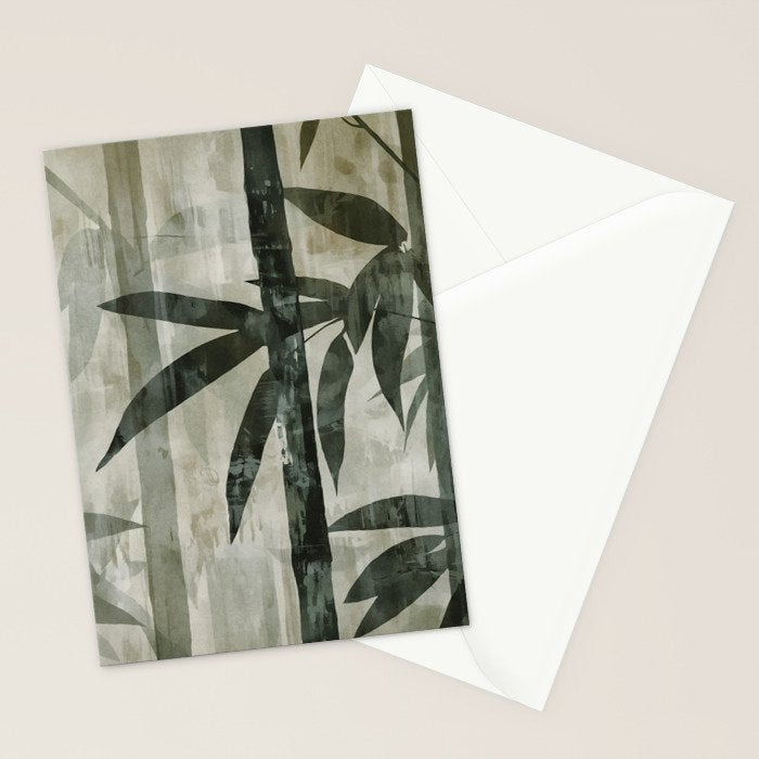 Stylized Bamboo Garden Watercolor Stationery Card Gallery Image 2