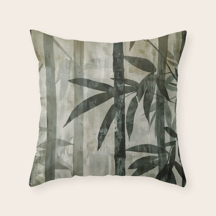 Stylized Bamboo Garden Watercolor Throw Pillow Gallery Image 6