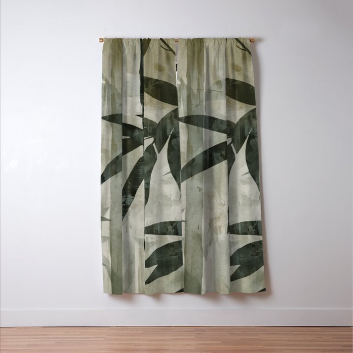 Stylized Bamboo Garden Watercolor Window Curtain Gallery Image 3
