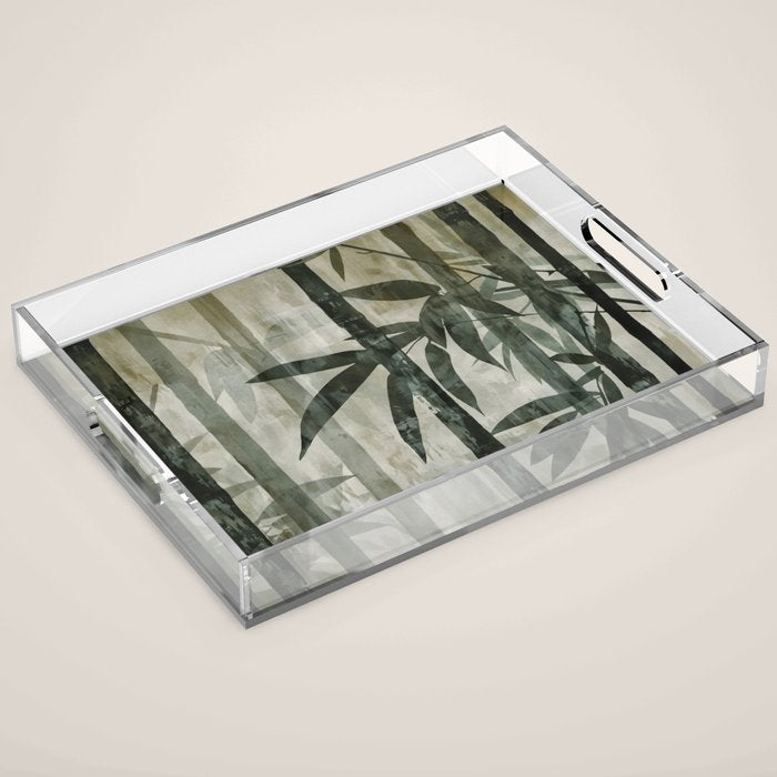 Stylized Bamboo Garden Watercolor Acrylic Tray Gallery Image 1