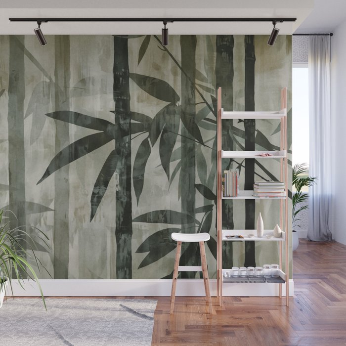 Stylized Bamboo Garden Watercolor Wall Mural Gallery Image 1