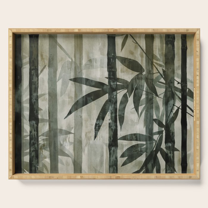 Stylized Bamboo Garden Watercolor Serving Tray Gallery Image 1