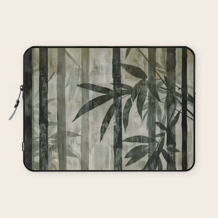 Stylized Bamboo Garden Watercolor Laptop Sleeve Gallery Image 1