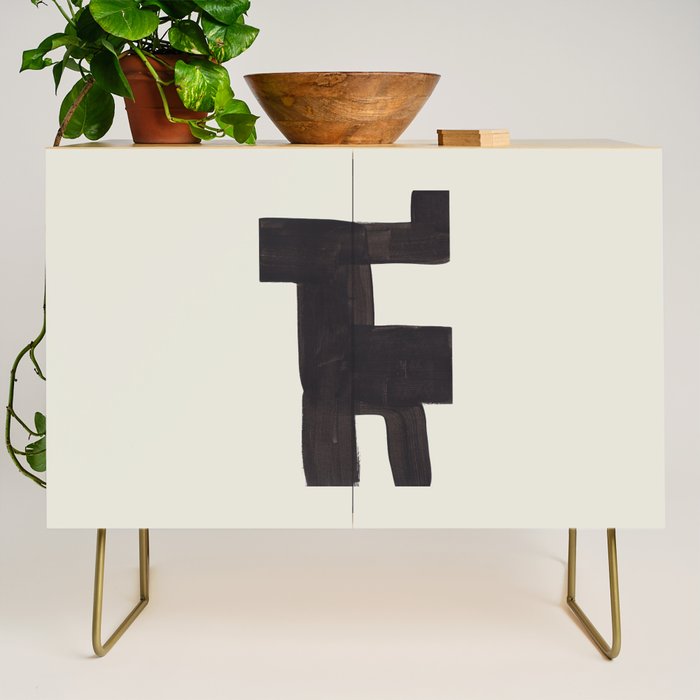 Black and White Minimalist Shapes Mid century Ink painting Credenza Gallery Image 1