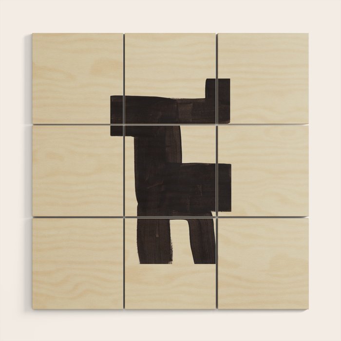 Black and White Minimalist Shapes Mid century Ink painting Wood Wall Art Gallery Image 1