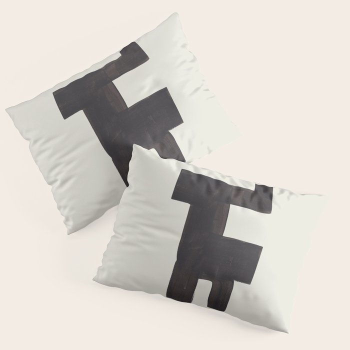 Black and White Minimalist Shapes Mid century Ink painting Pillow Sham Gallery Image 1