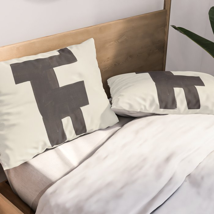 Black and White Minimalist Shapes Mid century Ink painting Pillow Sham Gallery Image 2
