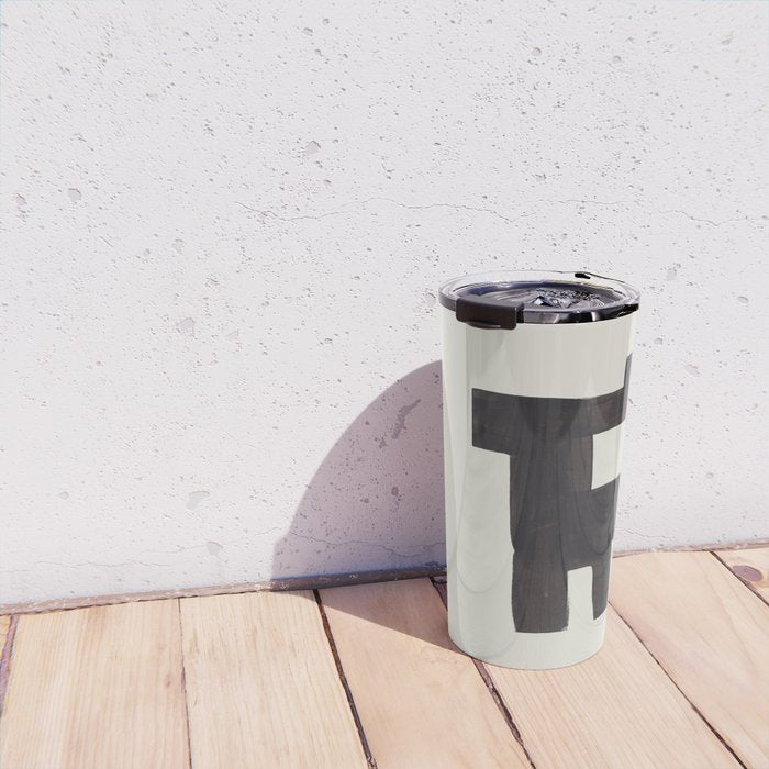 Black and White Minimalist Shapes Mid century Ink painting Travel Mug Gallery Image 4