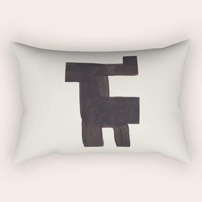 Black and White Minimalist Shapes Mid century Ink painting Rectangular Pillow Gallery Image 1