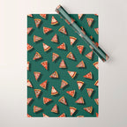 Pizza Party Pattern - Floating Pizza Slices on Teal Wrapping Paper Gallery Image 1