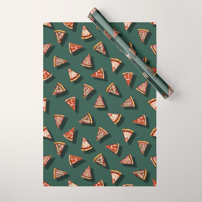 Pizza Party Pattern - Floating Pizza Slices on Teal Wrapping Paper Gallery Image 1
