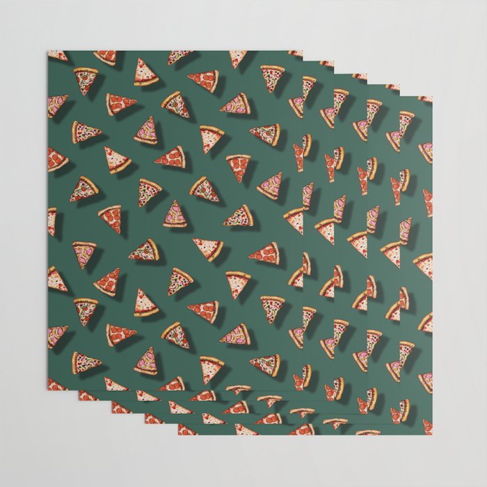 Pizza Party Pattern - Floating Pizza Slices on Teal Wrapping Paper Gallery Image 3