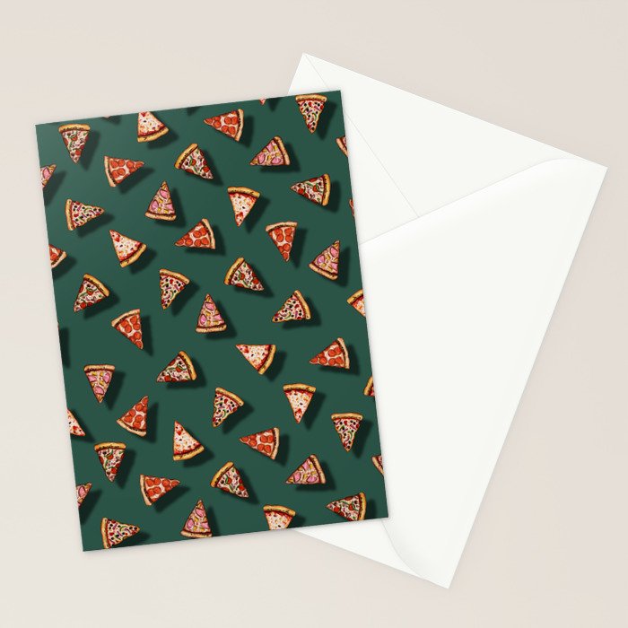 Pizza Party Pattern - Floating Pizza Slices on Teal Stationery Card Gallery Image 2