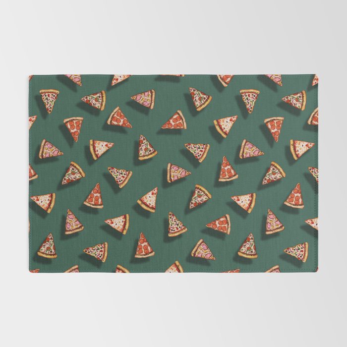 Pizza Party Pattern - Floating Pizza Slices on Teal Rug Gallery Image 2